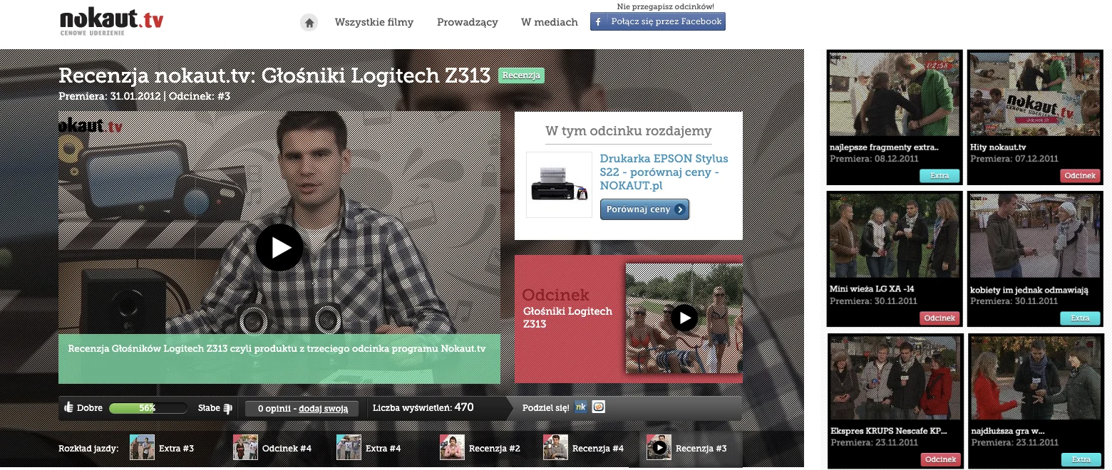 The Nokaut.tv homepage.
